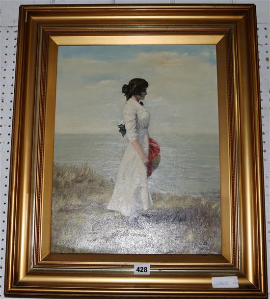 Edward Wellington Davis, oil on canvas, full-length portrait of Ruby , signed & dated 1918, label verso